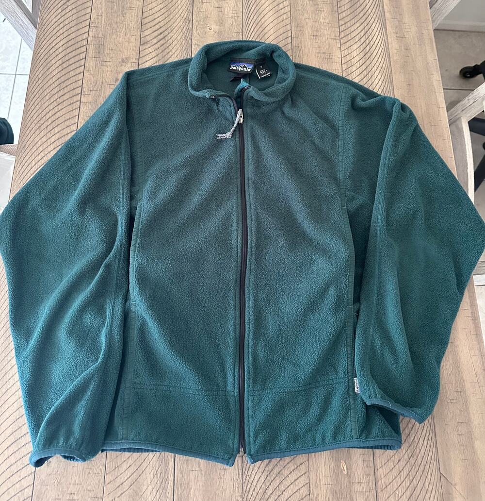 Patagonia Vintage Synchilla Fleece Jacket Mens Medium Green Full Zip USA Made